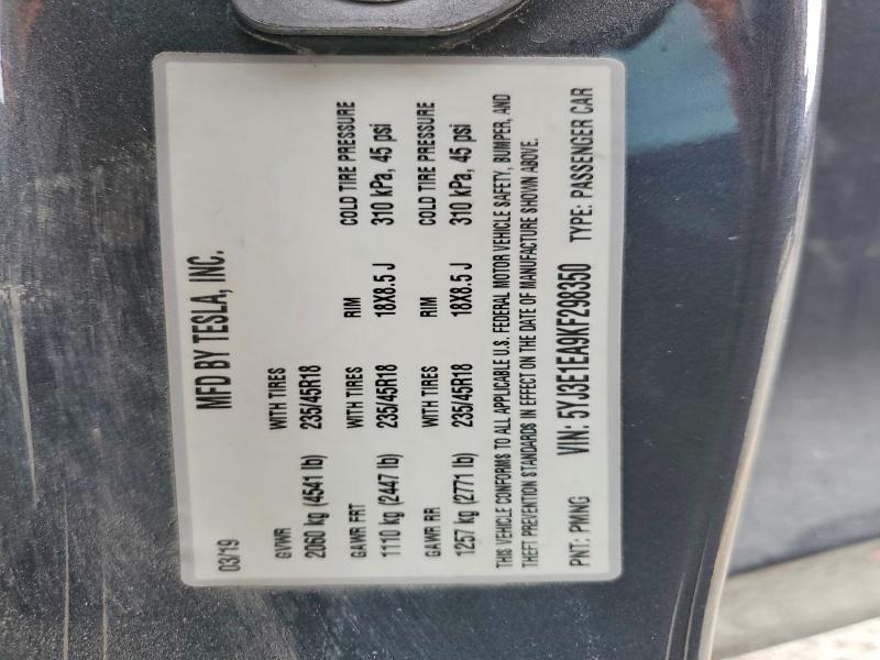 Aukcja sprzedaży 2019 Tesla Model 3, vin: 5YJ3E1EA9KF298350, numer aukcji: 74398705