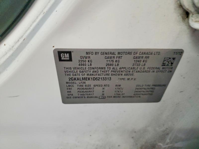 Aukcja sprzedaży 2013 Gmc Terrain, vin: 2GKALMEK1D6213313, numer aukcji: 75209515