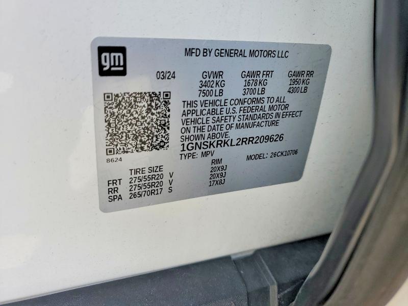 Aukcja sprzedaży 2024 Chevrolet Tahoe, vin: 1GNSKRKL2RR209626, numer aukcji: 74995345