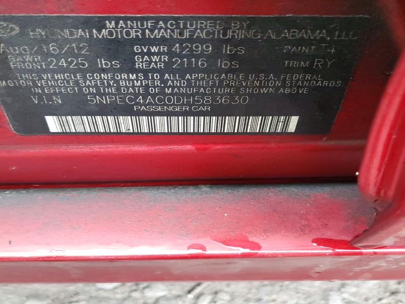 99539715 :رقم المزاد ، 5NPEC4AC0DH583630 vin ، 2013 Hyundai Sonata مزاد بيع
