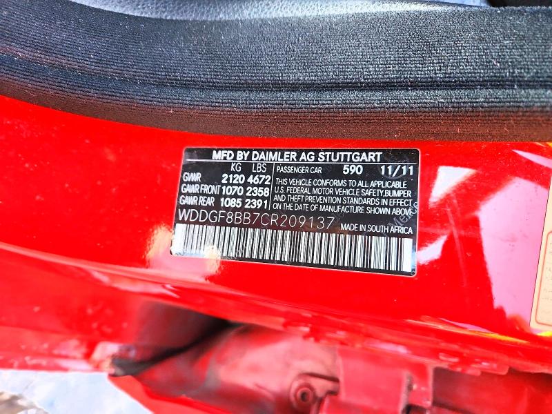 2012 Mercedes-benz C მანქანა იყიდება აუქციონზე, vin: WDDGF8BB7CR209137, აუქციონის ნომერი: 73978075