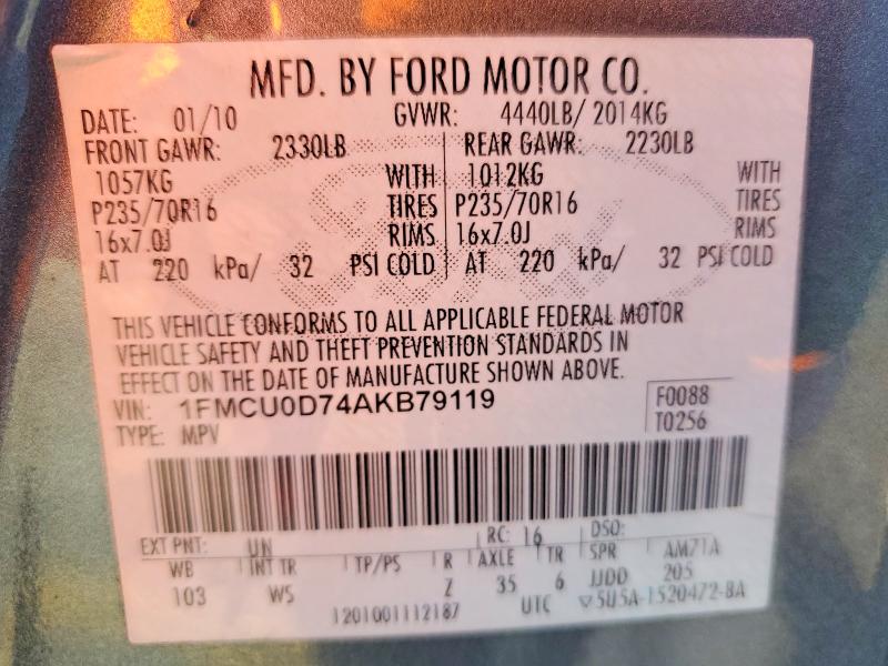 Продаж на аукціоні авто 2010 Ford Escape, vin: 1FMCU0D74AKB79119, номер лоту: 73085615
