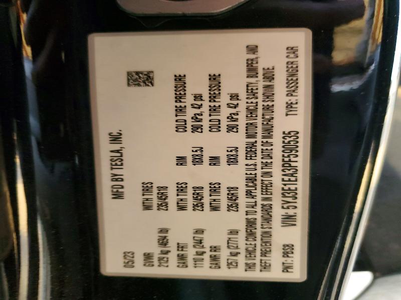 73440285 :رقم المزاد ، 5YJ3E1EA3PF590535 vin ، 2023 Tesla Model 3 مزاد بيع