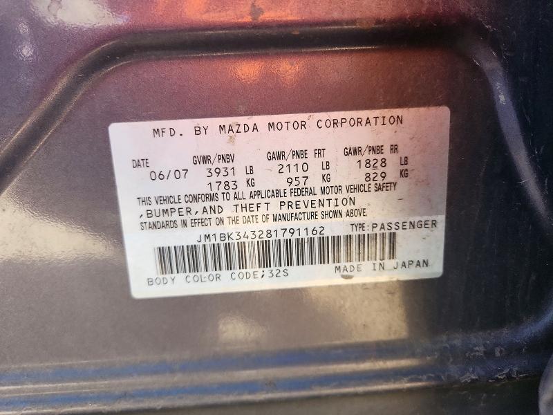 Aukcja sprzedaży 2008 Mazda 3, vin: JM1BK343281791162, numer aukcji: 73772015