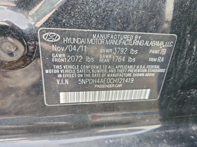2012 Hyundai Elantra მანქანა იყიდება აუქციონზე, vin: 5NPDH4AE0CH121419, აუქციონის ნომერი: 75582175