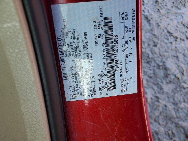 98238385 :رقم المزاد ، 3FAFP07Z46R186098 vin ، 2006 Ford Fusion Se مزاد بيع