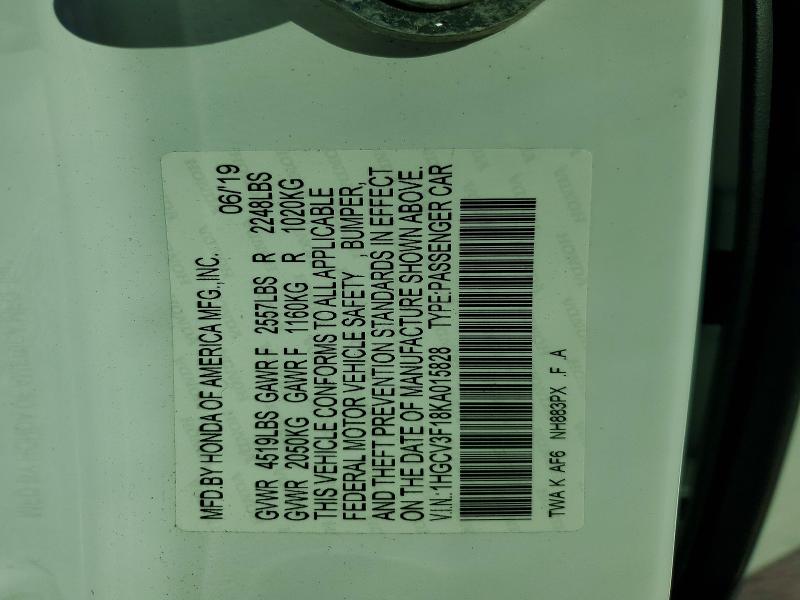 Aukcja sprzedaży 2019 Honda Accord, vin: 1HGCV3F18KA015828, numer aukcji: 73262105