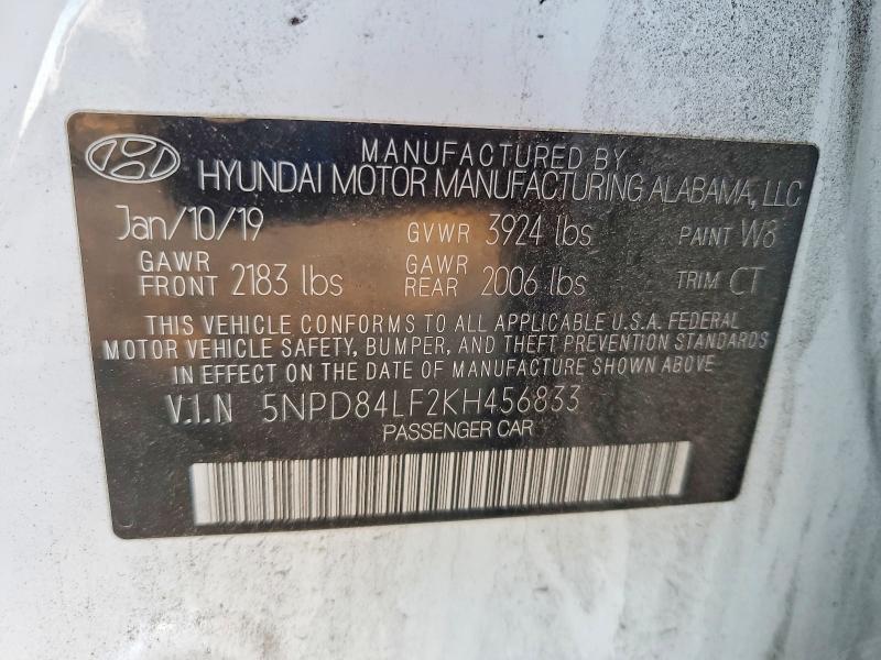 2019 Hyundai Elantra მანქანა იყიდება აუქციონზე, vin: 5NPD84LF2KH456833, აუქციონის ნომერი: 73497525