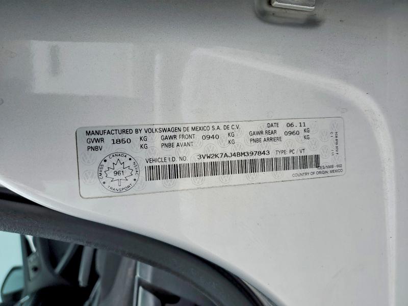 Продаж на аукціоні авто 2011 Volkswagen Jetta, vin: 3VW2K7AJ4BM397843, номер лоту: 96706845