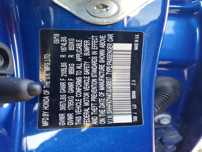 Aukcja sprzedaży 2018 Honda Civic, vin: SHHFK7H47JU430517, numer aukcji: 73196575