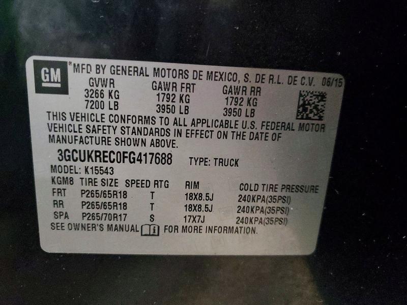 Auction sale of the 2015 Chevrolet Silverado, vin: 3GCUKREC0FG417688, lot number: 74106595