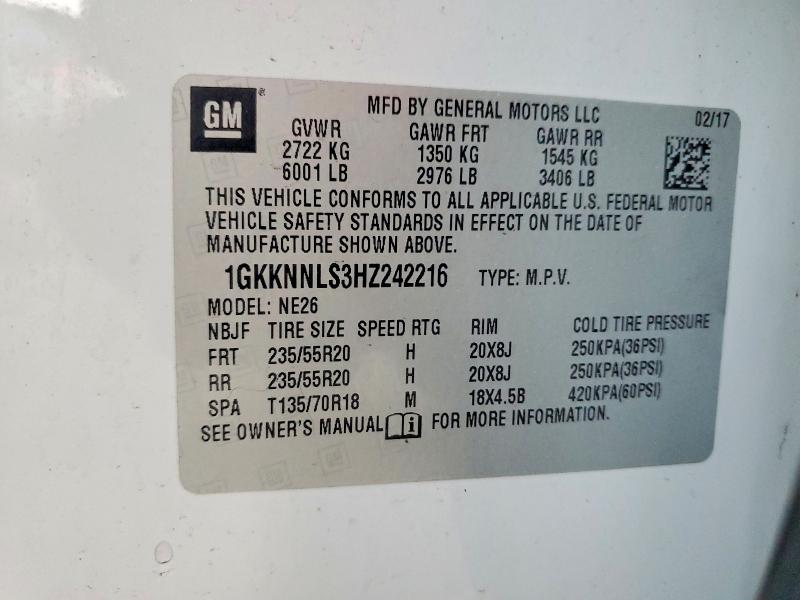 Продаж на аукціоні авто 2017 Gmc Acadia, vin: 1GKKNNLS3HZ242216, номер лоту: 53722516