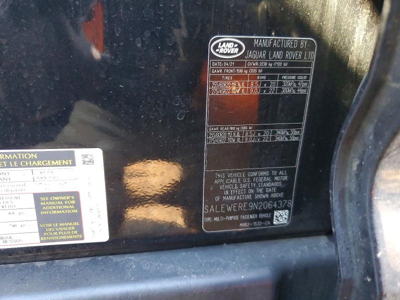 Aukcja sprzedaży 2022 Land Rover Defender, vin: SALEWERE9N2064378, numer aukcji: 99668875