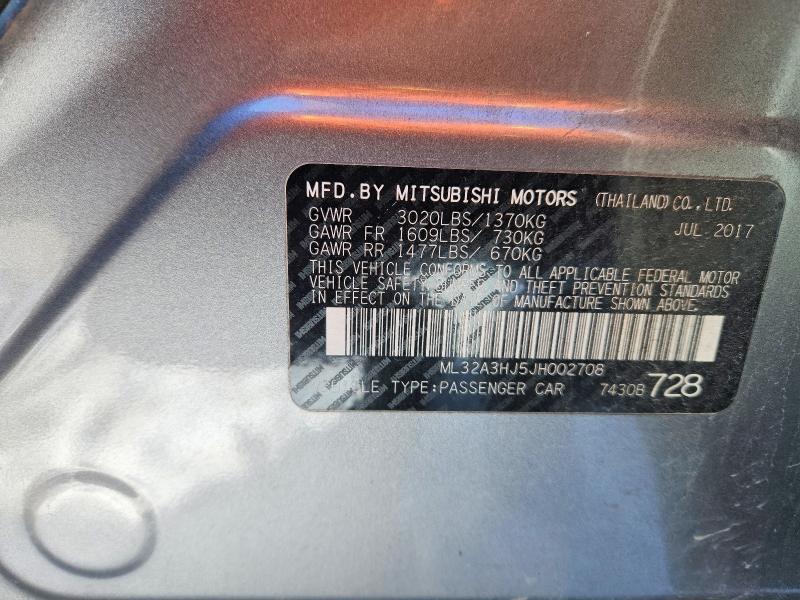 Продаж на аукціоні авто 2018 Mitsubishi Mirage, vin: ML32A3HJ5JH002708, номер лоту: 74648365