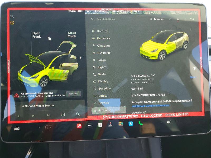 Aukcja sprzedaży 2021 Tesla Model Y, vin: 5YJYGDEE6MF275762, numer aukcji: 74957245