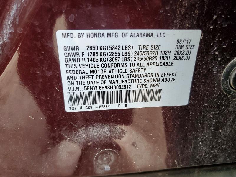 Aukcja sprzedaży 2017 Honda Pilot, vin: 5FNYF6H93HB062612, numer aukcji: 73628535