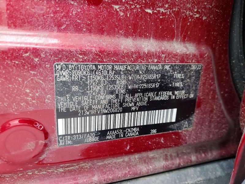 Auction sale of the 2022 Toyota Rav4, vin: 2T3W1RFV1NW206820, lot number: 74061585