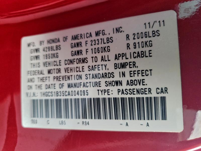 2012 Honda Accord Lx მანქანა იყიდება აუქციონზე, vin: 1HGCS1B35CA004095, აუქციონის ნომერი: 72316795