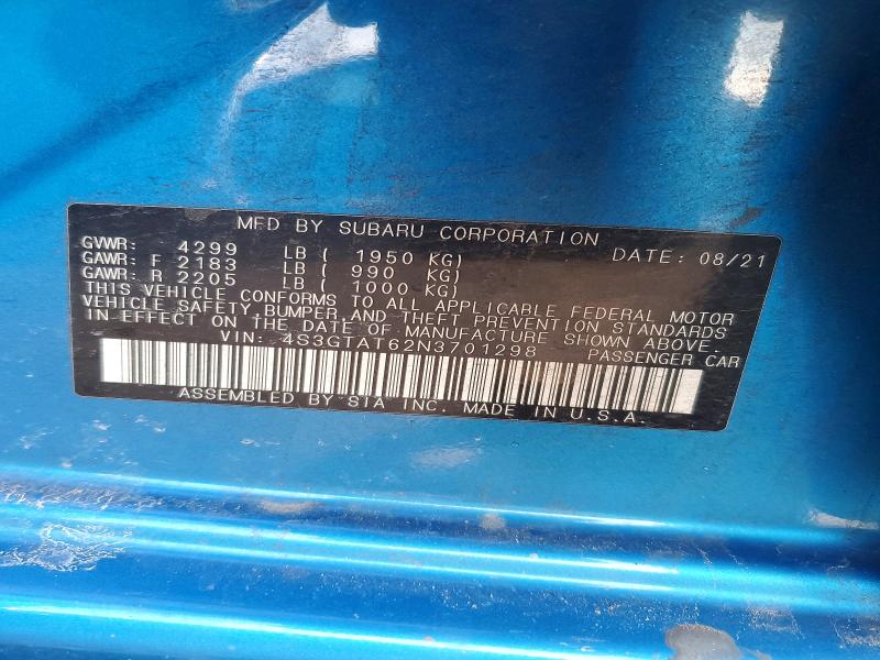99983635 :رقم المزاد ، 4S3GTAT62N3701298 vin ، 2022 Subaru Impreza مزاد بيع