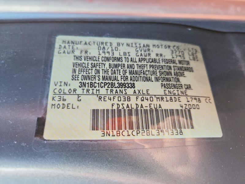 2011 Nissan Versa მანქანა იყიდება აუქციონზე, vin: 3N1BC1CP2BL399338, აუქციონის ნომერი: 73430515