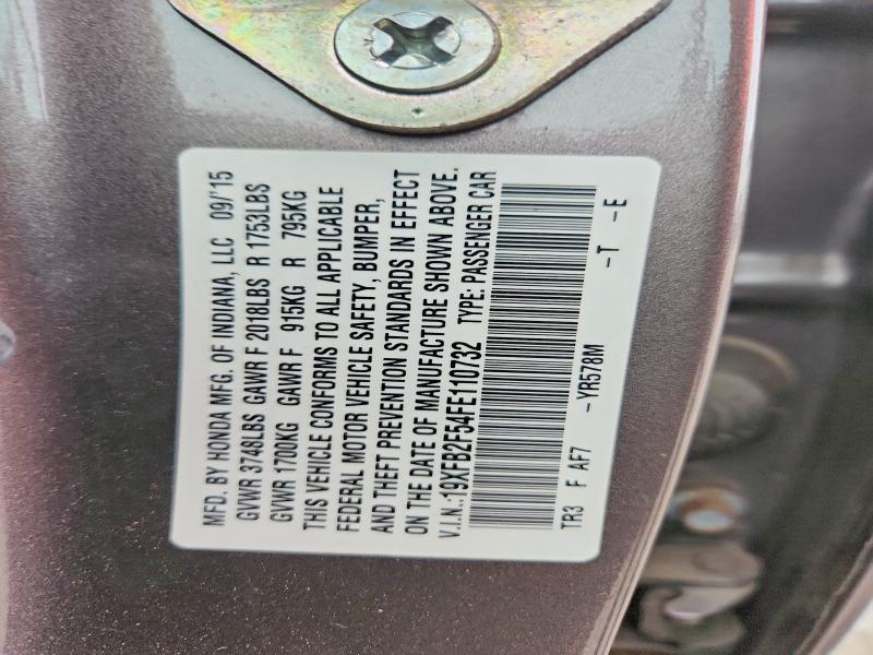 99534795 :رقم المزاد ، 19XFB2F54FE110732 vin ، 2015 Honda Civic مزاد بيع