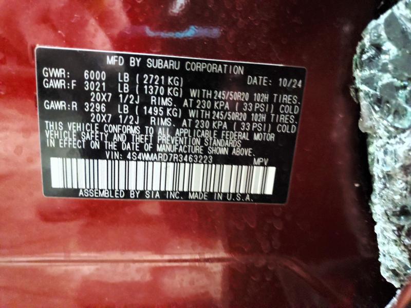 73509945 :رقم المزاد ، 4S4WMARD7R3463223 vin ، 2024 Subaru Ascent مزاد بيع