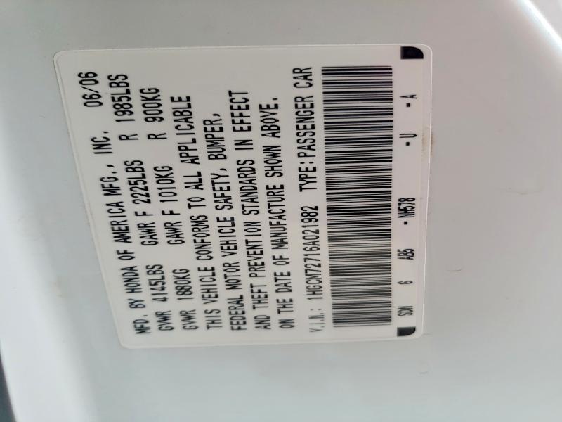 Aukcja sprzedaży 2006 Honda Accord Ex, vin: 1HGCM72716A021982, numer aukcji: 72185055