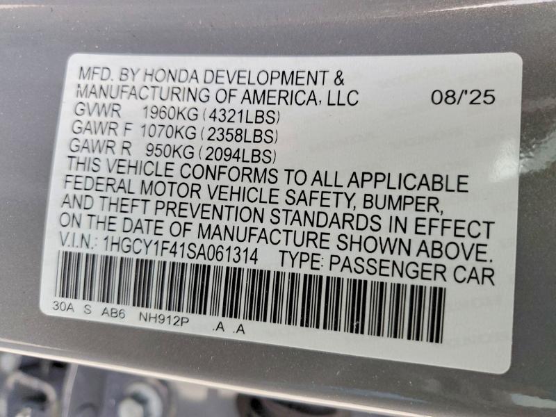 Продаж на аукціоні авто 2025 Honda Accord, vin: 1HGCY1F41SA061314, номер лоту: 99607035