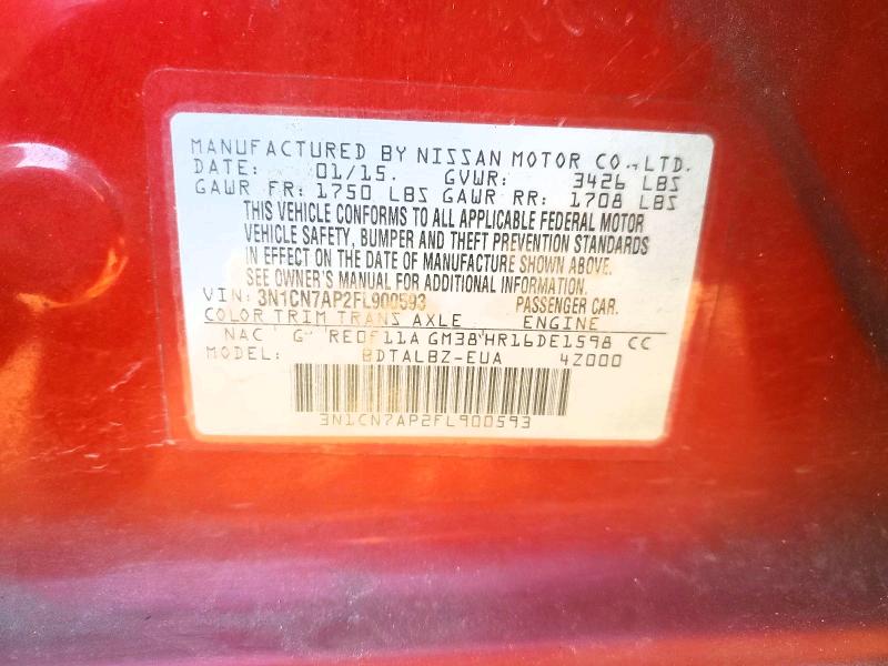 73618975 :رقم المزاد ، 3N1CN7AP2FL900593 vin ، 2015 Nissan Versa S مزاد بيع