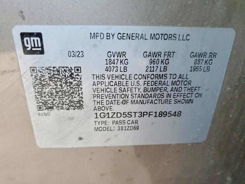 Продаж на аукціоні авто 2023 Chevrolet Malibu Lt, vin: 1G1ZD5ST3PF189548, номер лоту: 99028515