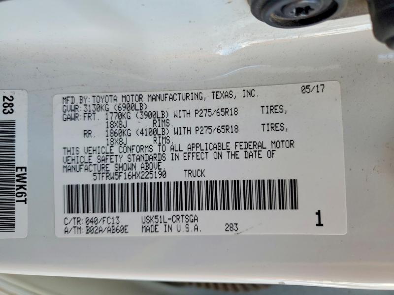 Aukcja sprzedaży 2017 Toyota Tundra, vin: 5TFRW5F16HX225190, numer aukcji: 72266655