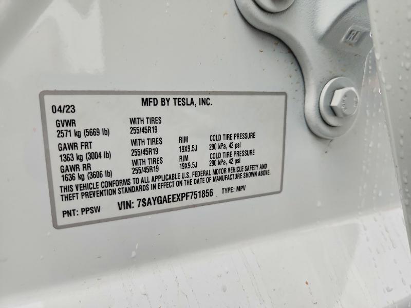 73809475 :رقم المزاد ، 7SAYGAEEXPF751856 vin ، 2023 Tesla Model Y مزاد بيع