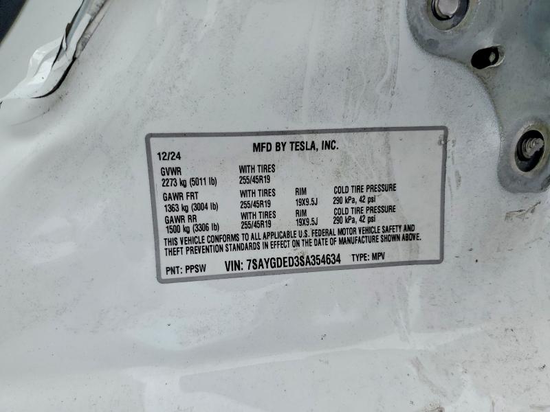 Aukcja sprzedaży 2025 Tesla Model Y, vin: 7SAYGDED3SA354634, numer aukcji: 73462325