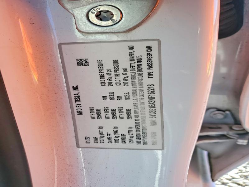 Aukcja sprzedaży 2022 Tesla Model 3, vin: 5YJ3E1EA3NF162218, numer aukcji: 72626225