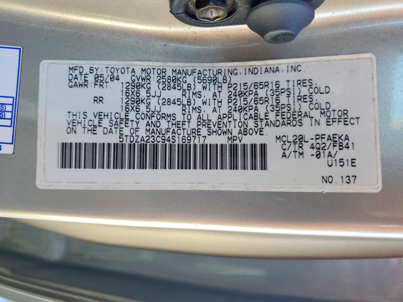 Aukcja sprzedaży 2004 Toyota Sienna, vin: 5TDZA23C94S169717, numer aukcji: 99144835