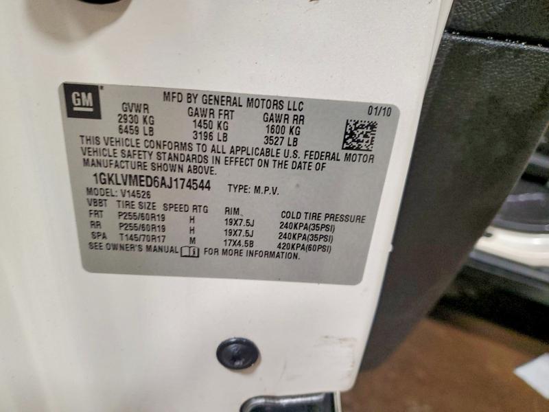 2010 Gmc Acadia მანქანა იყიდება აუქციონზე, vin: 1GKLVMED6AJ174544, აუქციონის ნომერი: 72469705