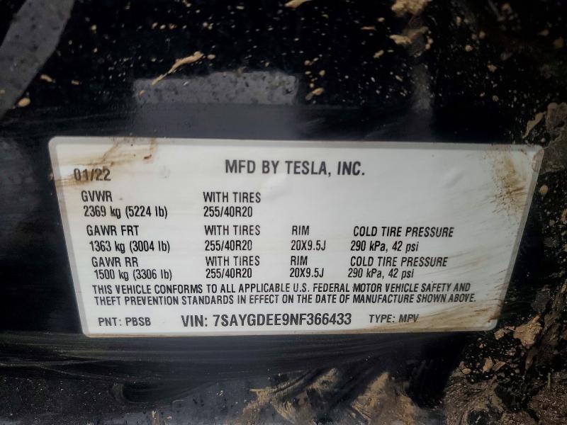 Aukcja sprzedaży 2022 Tesla Model Y, vin: 7SAYGDEE9NF366433, numer aukcji: 97534125