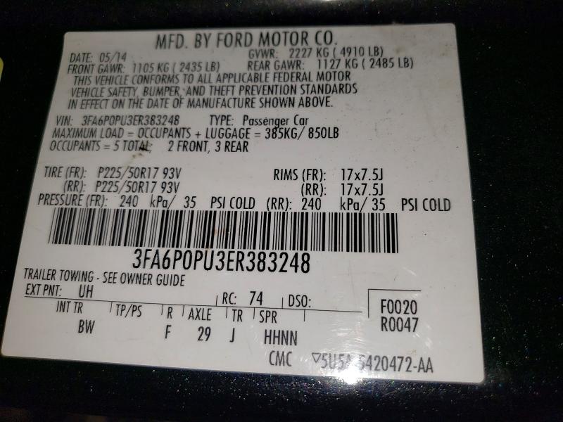 2014 Ford Fusion მანქანა იყიდება აუქციონზე, vin: 3FA6P0PU3ER383248, აუქციონის ნომერი: 99679035