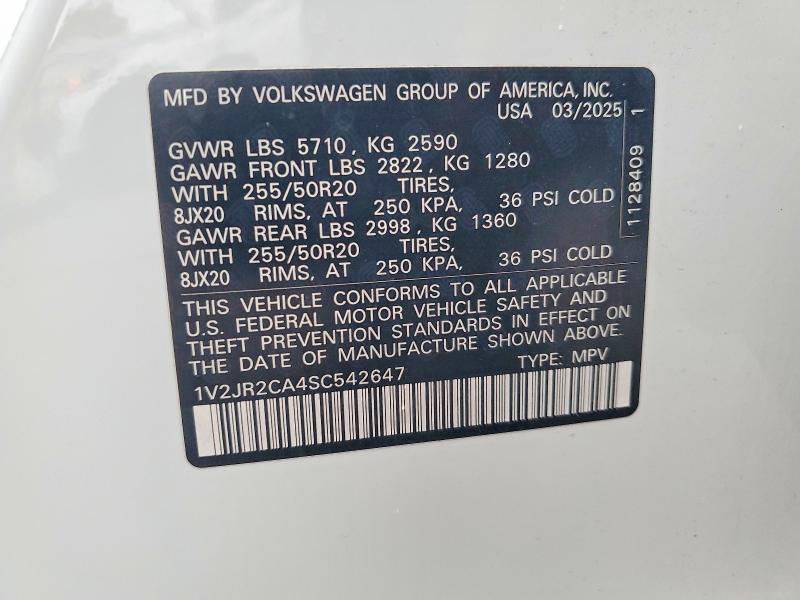 2025 Volkswagen Atlas მანქანა იყიდება აუქციონზე, vin: 1V2JR2CA4SC542647, აუქციონის ნომერი: 73334965