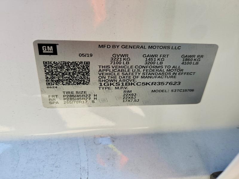 99207935 :رقم المزاد ، 1GKS1BKC5KR357623 vin ، 2019 Gmc Yukon مزاد بيع
