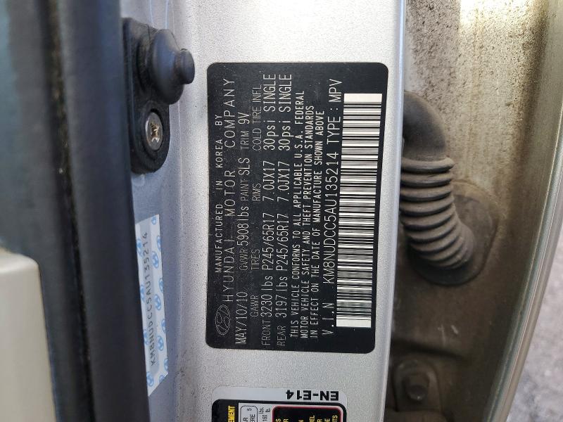 2010 Hyundai Veracruz მანქანა იყიდება აუქციონზე, vin: KM8NUDCC5AU135214, აუქციონის ნომერი: 72619835
