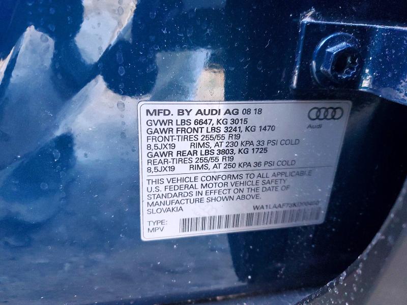 Aukcja sprzedaży 2019 Audi Q7, vin: WA1LAAF73KD004005, numer aukcji: 99900045
