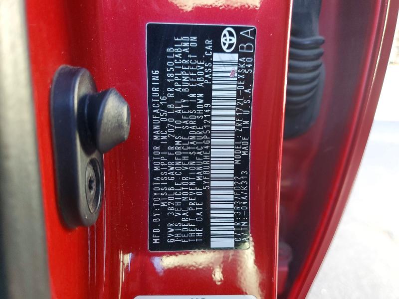 98999355 :رقم المزاد ، 5YFBURHE4GP512149 vin ، 2016 Toyota Corolla مزاد بيع