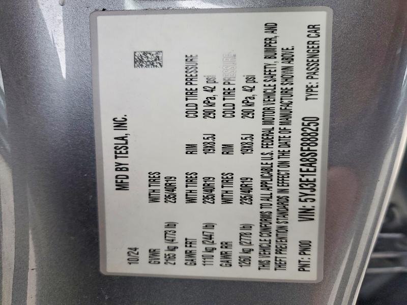 Продаж на аукціоні авто 2025 Tesla Model 3, vin: 5YJ3E1EA8SF888250, номер лоту: 99237875