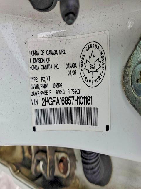 Aukcja sprzedaży 2007 Honda Civic, vin: 2HGFA16857H101181, numer aukcji: 98363875