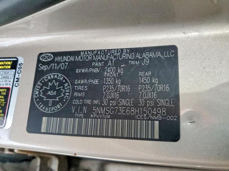 Продажа на аукционе авто 2008 Hyundai Santa Fe G, vin: 5NMSG73E68H150498, номер лота: 99348325