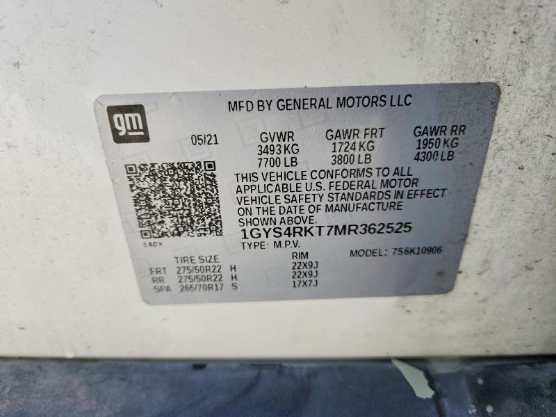 72811765 :رقم المزاد ، 1GYS4RKT7MR362525 vin ، 2021 Cadillac Escalade مزاد بيع