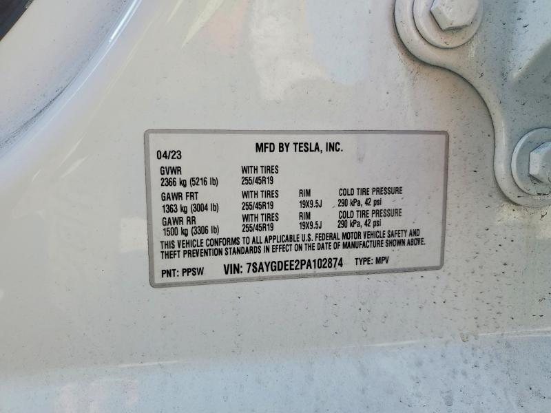2023 Tesla Model Y მანქანა იყიდება აუქციონზე, vin: 7SAYGDEE2PA102874, აუქციონის ნომერი: 73941355
