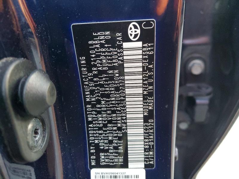 Aukcja sprzedaży 2020 Toyota Corolla, vin: 5YFS4RCE5LP027178, numer aukcji: 74044365