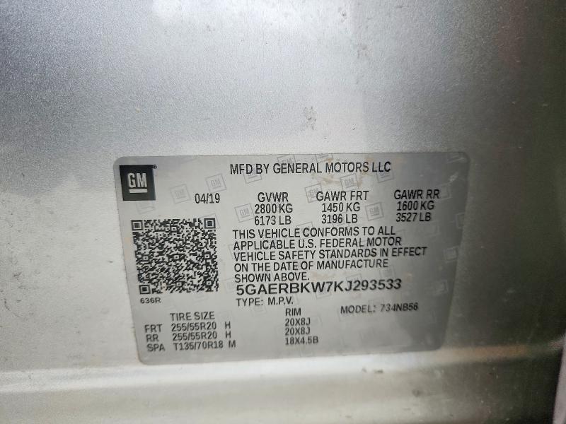 96536185 :رقم المزاد ، 5GAERBKW7KJ293533 vin ، 2019 Buick Enclave مزاد بيع